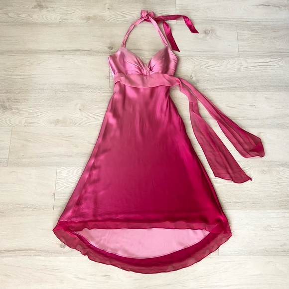 Cache Pink Ombré Satin Silk Halter Gown Dress - Picture 2 of 16